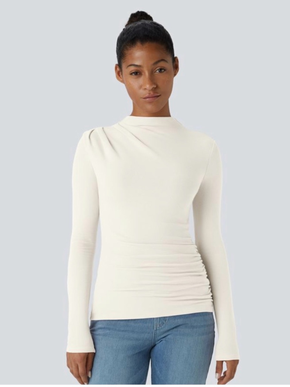 NWT HALARA Funnel Neck Long Sleeve Ruched Skinny Thermal Casual Top